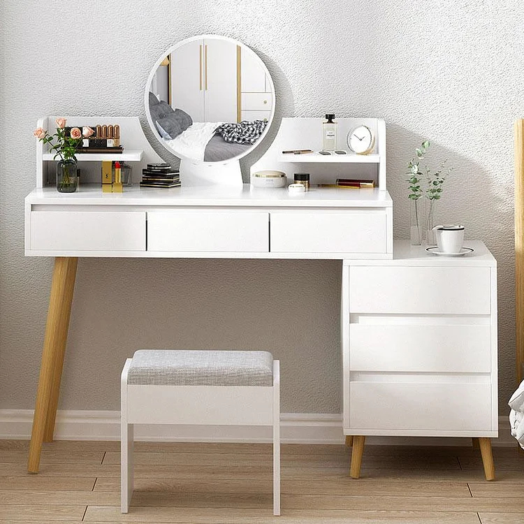 GLVEE White Multi-Drawer Dressing Table