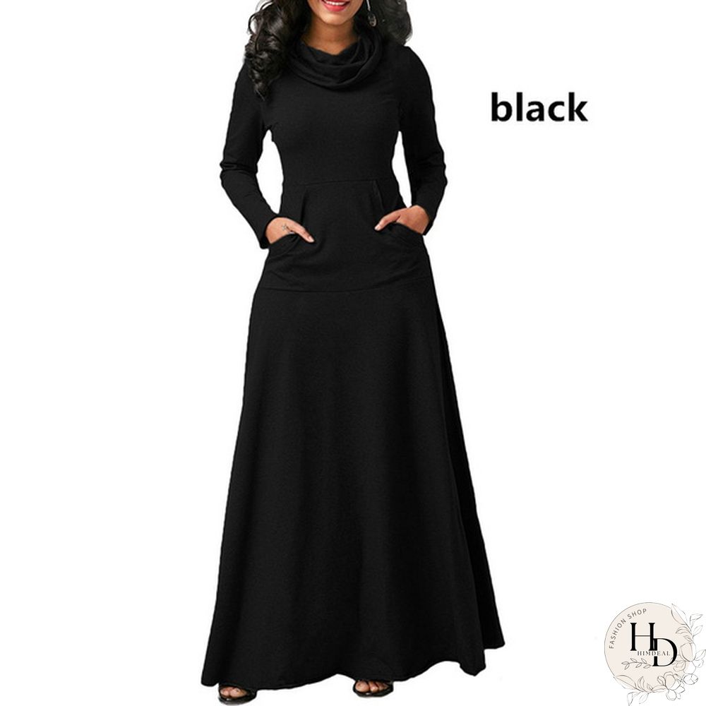 Autumn & Winter Womens Long Sleeve Dress-Pure Colors-Loose Maxi Casual Plus Size S-5Xl