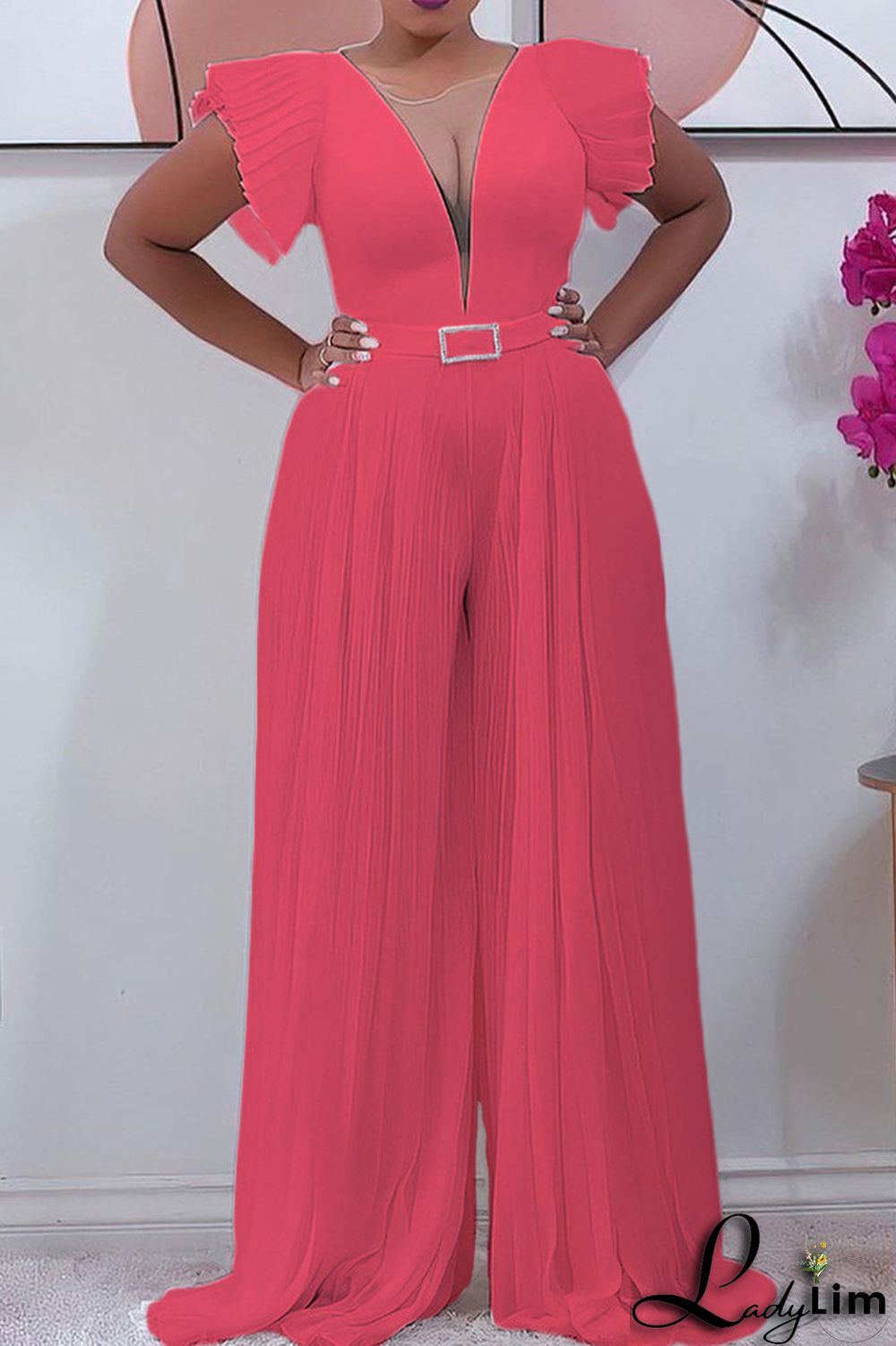Blue Fashion Casual Solid Patchwork O Neck Regular Jumpsuits (Without Belt)