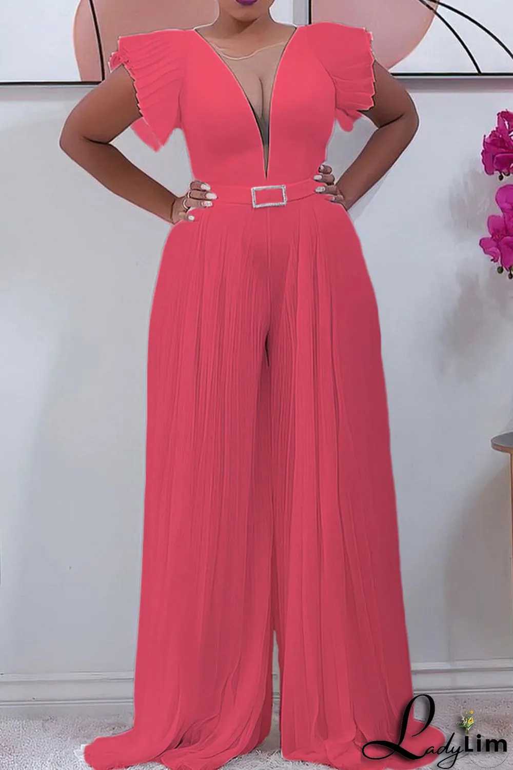 Blue Fashion Casual Solid Patchwork O Neck Regular Jumpsuits (Without Belt)