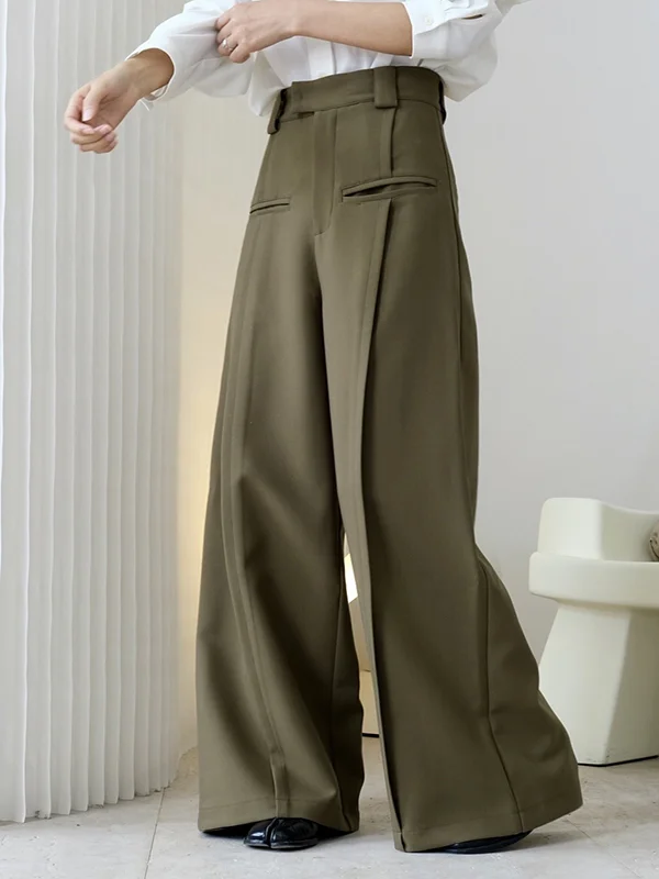 Fashion Roomy Wide Leg With Pockets Pure Color Pants