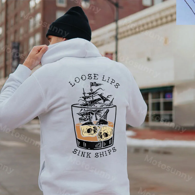 LOOSE LIPS SINK SHIPS Casual Graphic White Print Hoodie