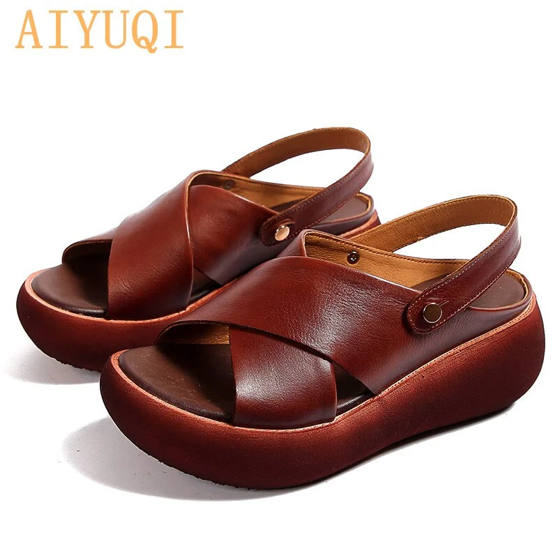 AIYUQI Genuine Leather Sandals Women summer 2021 New Ladies Sandals Platform Casual Thick Fashion Retro Women Shoes