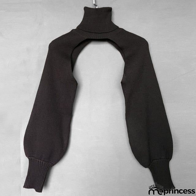 Casual Lantern Sleeve Thick High Collar Wool Tops