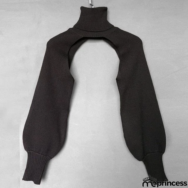 Casual Lantern Sleeve Thick High Collar Wool Tops