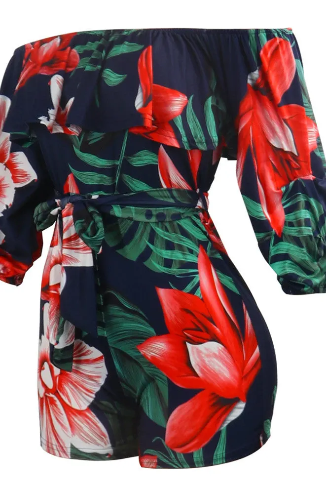 Sexy Printing Cold Shoulder Romper