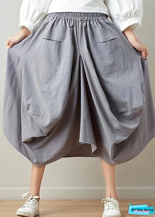 Stylish solid lantern Cotton Linen Skirts Summer