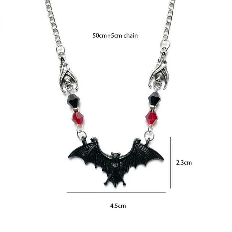 Metadun Hip Hop Rock Punk Vintage Gothic Bat Pendant Necklace with Crystal Beads Cabochon for Women Men Halloween Jewelry Gift Party