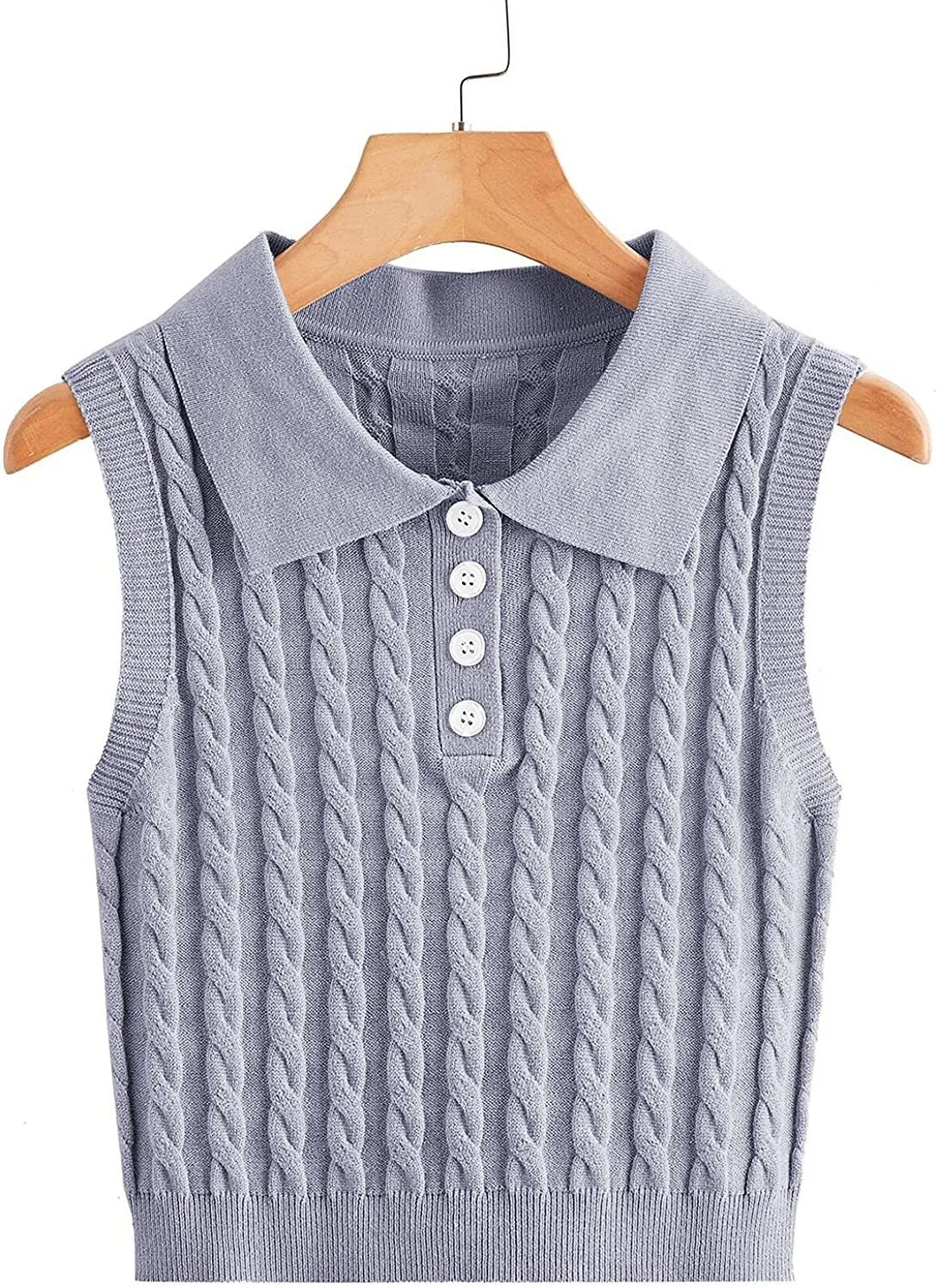 Wongn Wongn Sweater Women's Knitted Vest Twisted Flower Sleeveless Collar Button Cover Small Vest