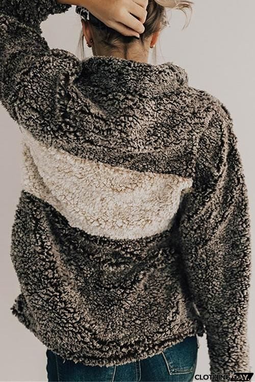 Pockets Zipper Fuzzy Hoodie