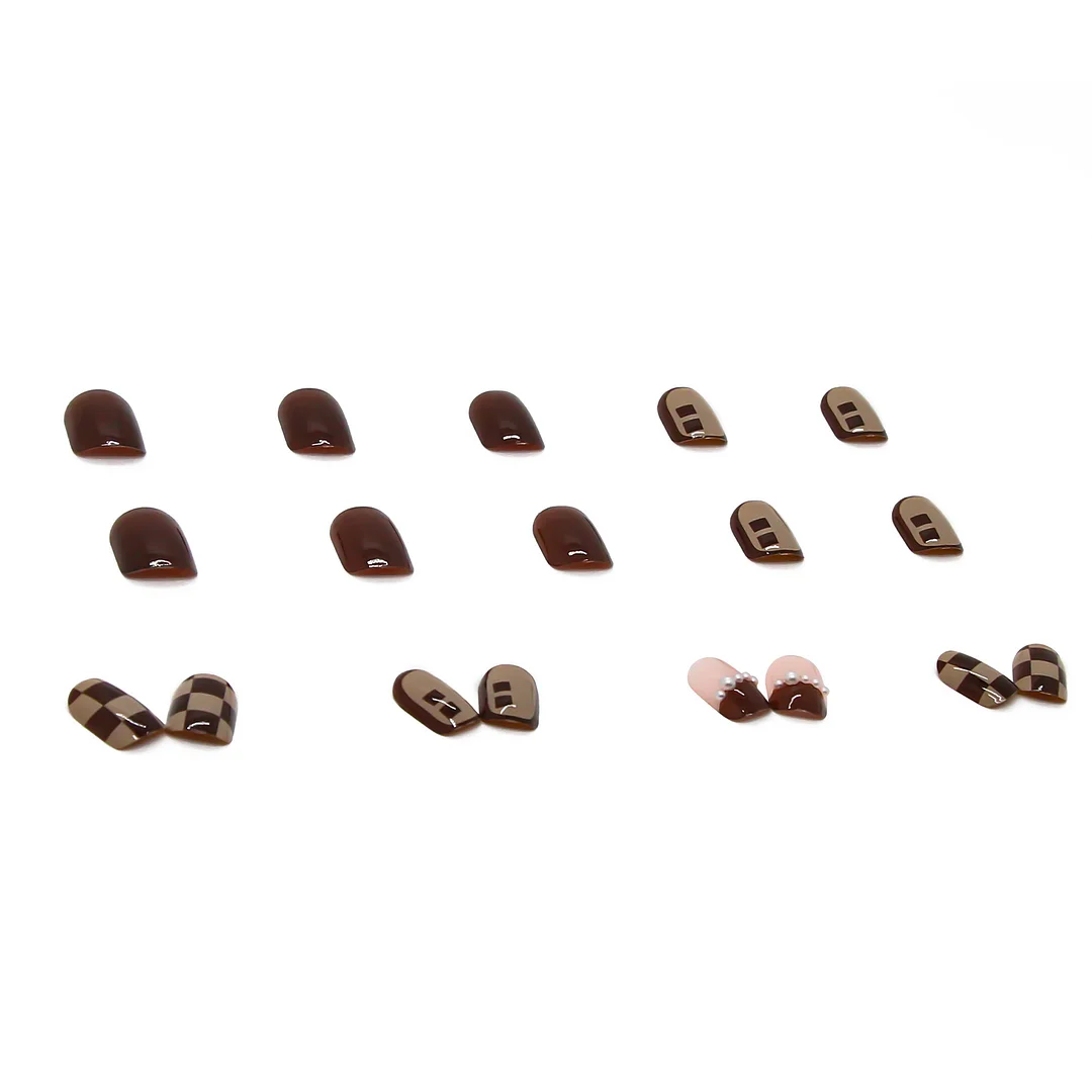 Churchf Churchf Fake Nail Finished Nail Paste Retro Checkerboard Pearl Nail Wear Nail Patch Paste Short Nail
