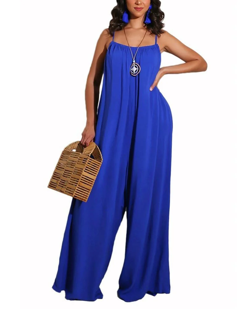 Solid Color Casual Suspender Women's Jumpsuit