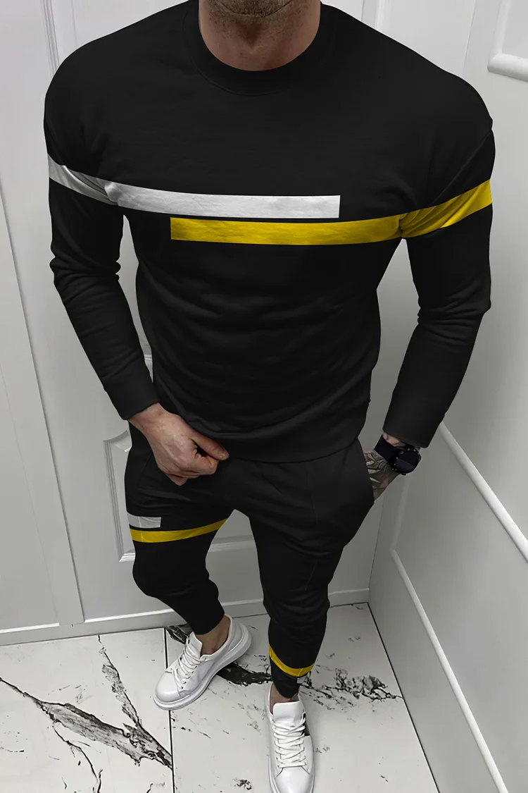 Simple Fashion Geometric Black T-Shirt And Pants Co-Ord