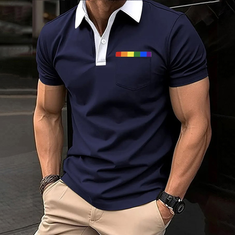 Comstylish Men's Pride Flag Print Polo Shirt