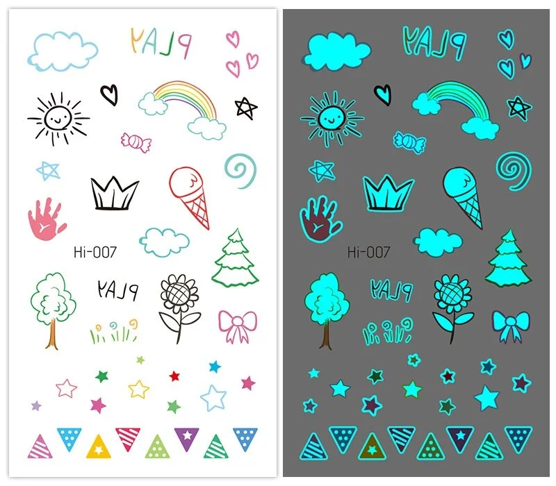 15 kinds Cute Small Blue Light Luminous Temporary Tattoo Face Hand Sticker Party Disposable Noctilucent tatouage temporaire