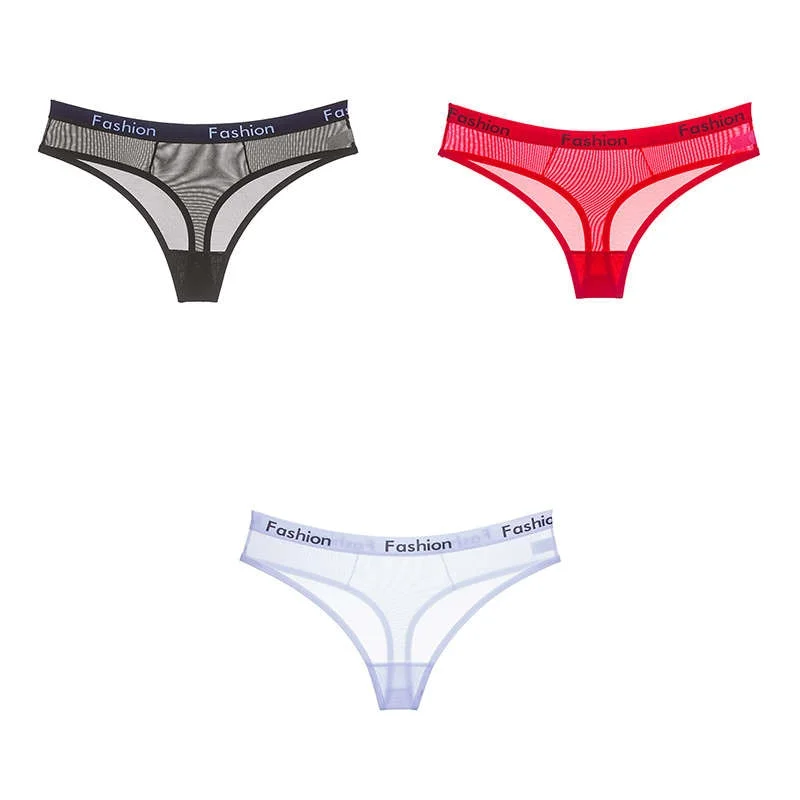 3 Pcs Female Thongs Sports Panties For Woman Sexy Mesh G-String T-back Woman Underwear Thongs T-back Panties For Woman BANNIROU