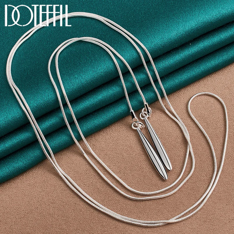 DOTEFFIL 925 Sterling Silver Double Leaf 18 Inch Snake Chain Necklace For Women Jewelry