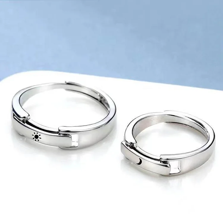 Heart Beat Sun Moon Buckle Openable Engrave Name Promise Rings-Mayoulove