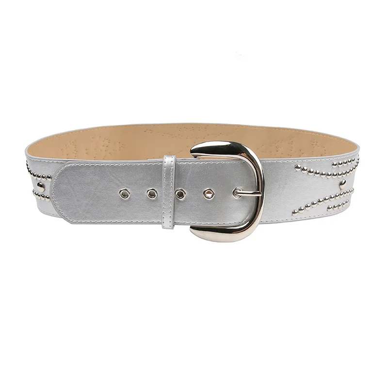 Ueong Punk Rivet Stitching Leather Wide Belt 2023 New Summer Waist Decoration With Belt Girl