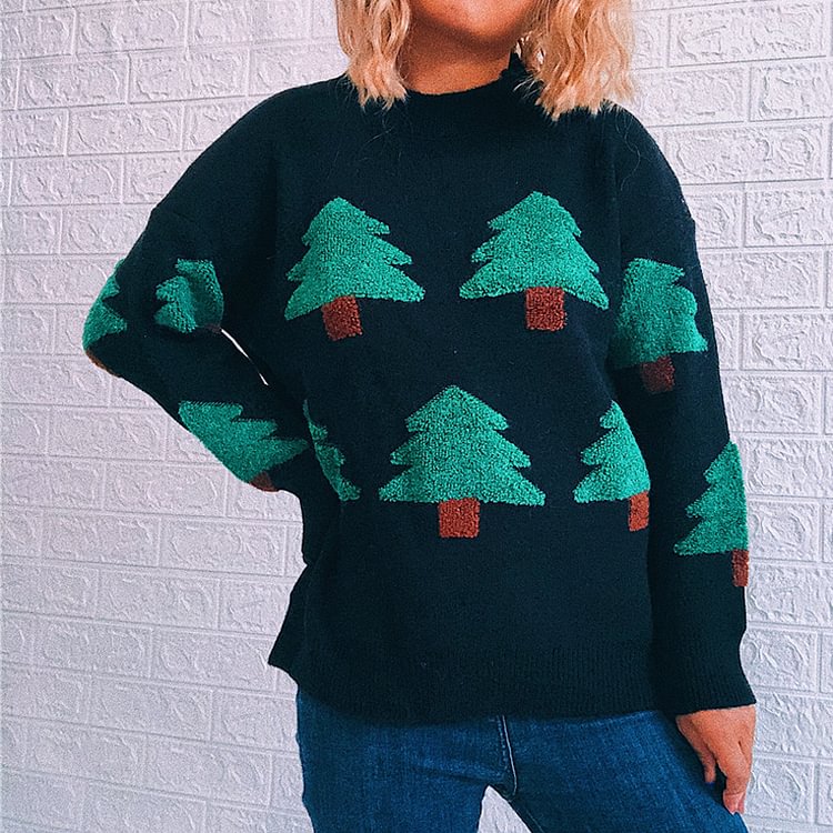 Christmas tree loose casual knitted top-luchamp:luchamp