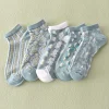 Summer Light Green Floral Women Short Socks 10 Pairs