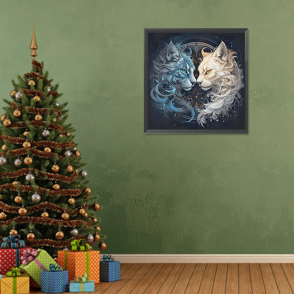 Diamond Painting - Full Round Drill - Yin Yang Cat(Canvas|30*30cm)