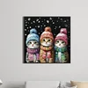 Trois Chats En Foret Rond D’Hiver Peinture Diamant-30*30CM
