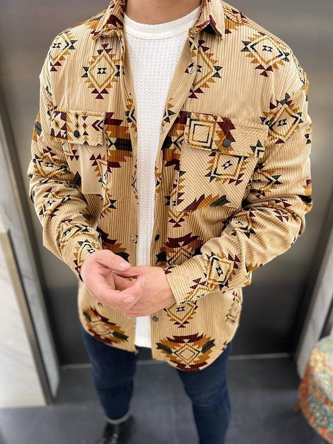 Men's casual khaki printed jacket
