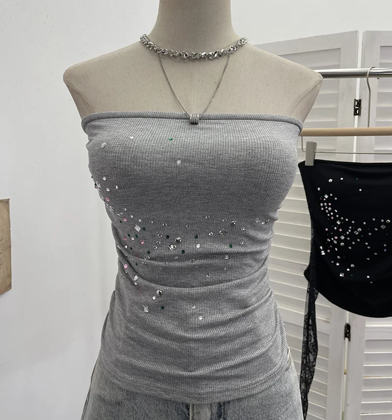 Nigikala Nigikala Diamond Splicing Lace-Back Strapped Braided Braided Braided Brae Folded Bra Sleeveless Top 1196