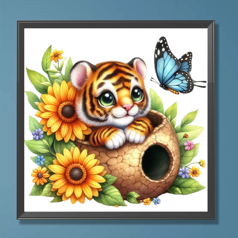 Diamond Painting - Full Round Drill - Flower Tiger(Canvas|30*30cm)