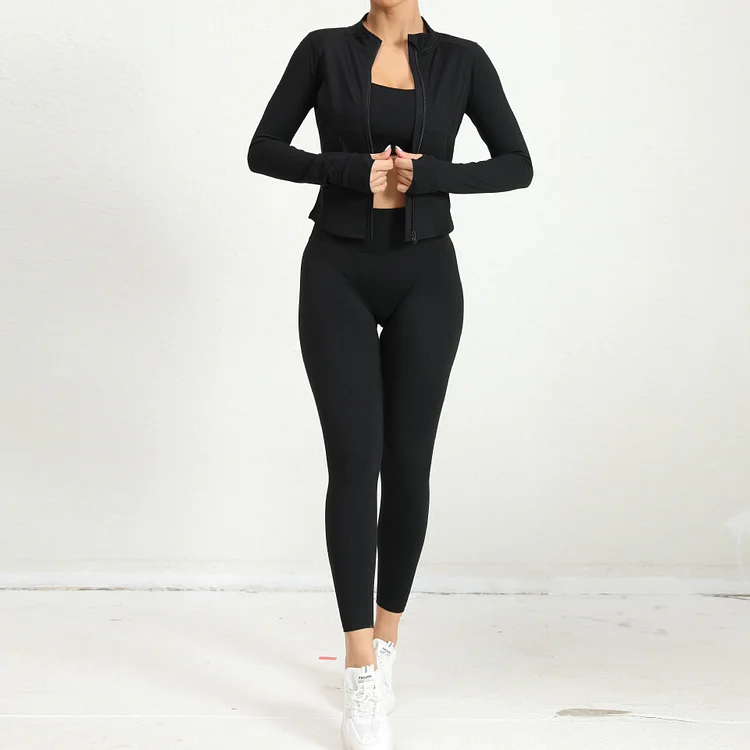 PASUXI Quick Dry Yoga Sets 3 Piece Female Gym Fitness Activewear Workout Long Sleeve with Leggings Sports Bra Women's Sets huanwei