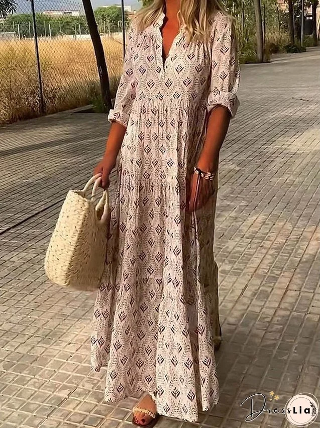 Women's Long Dress Maxi Dress Casual Dress Summer Dress Print Dress Geometric Fashion Streetwear Outdoor Date Vacation Print 3/4 Length Sleeve V Neck Dress Regular Fit Pink Blue Green Summer Spring S