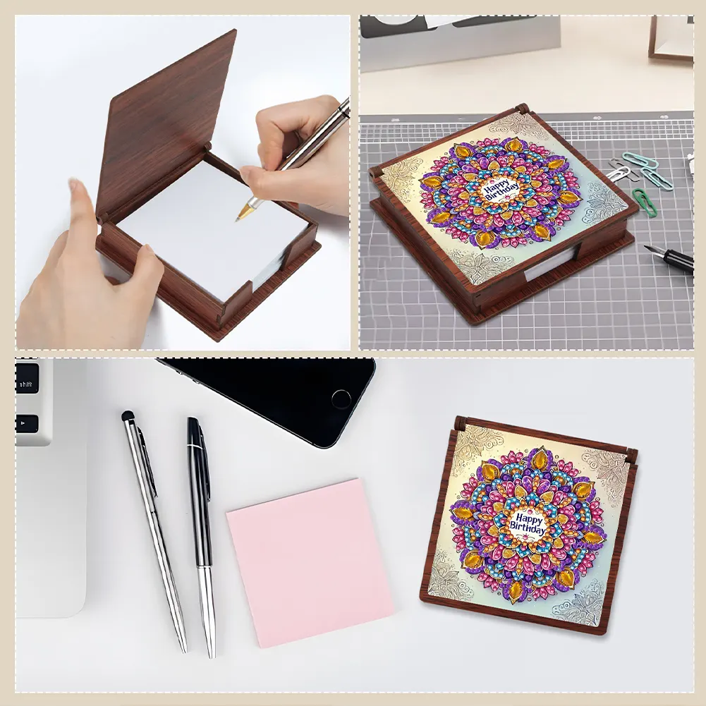 Wooden 5D Diamond Painting Kit Note Box DIY Diamond Art Notepad Box (Mandala)