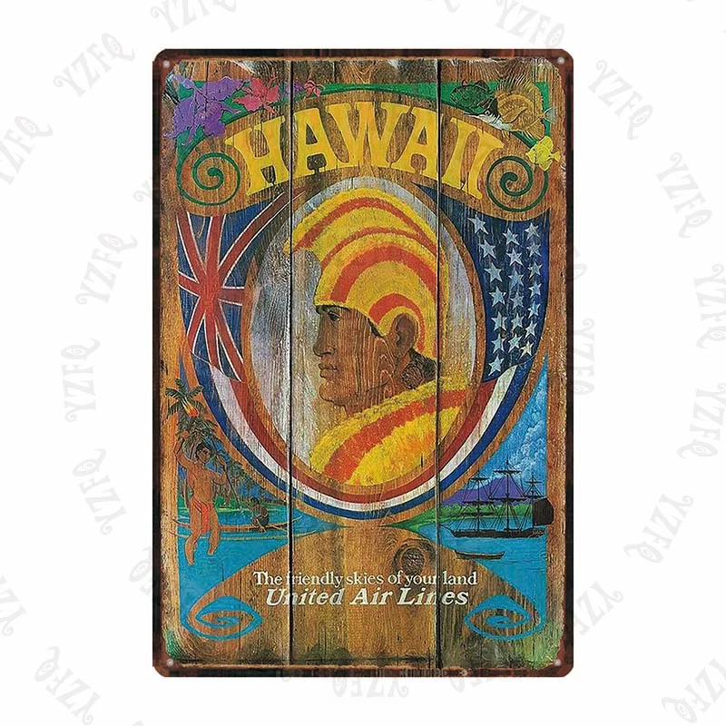 Athvotar Vintage Poster Surfing Beach Metal Sign Travel Souvenir Retro Wall Bar Art Home Cinema Decor Cuadros DU-5391A