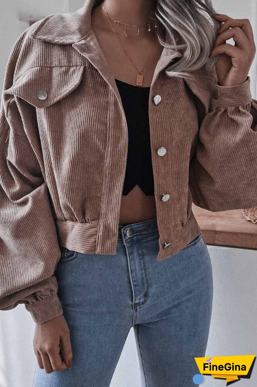 Corduroy Long Sleeve Coat Tops