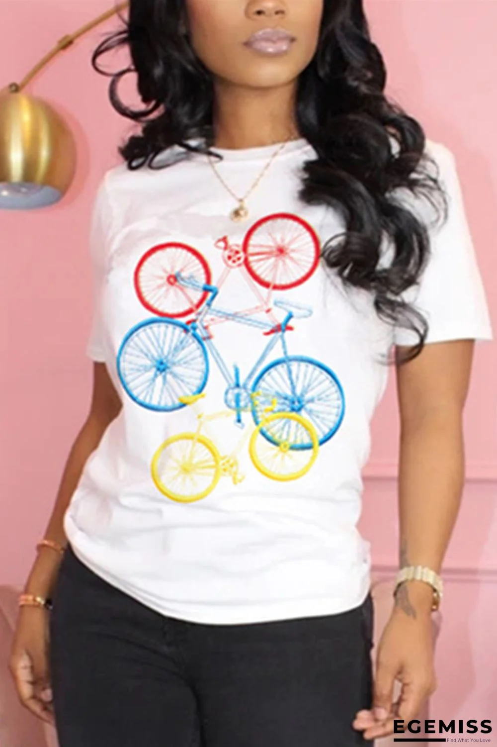 White Fashion Casual Print Short Sleeve T-shirt | EGEMISS