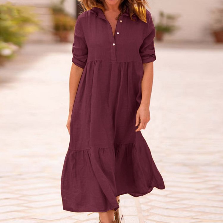 Comstylish Loose Casual Solid Color Midi Dress
