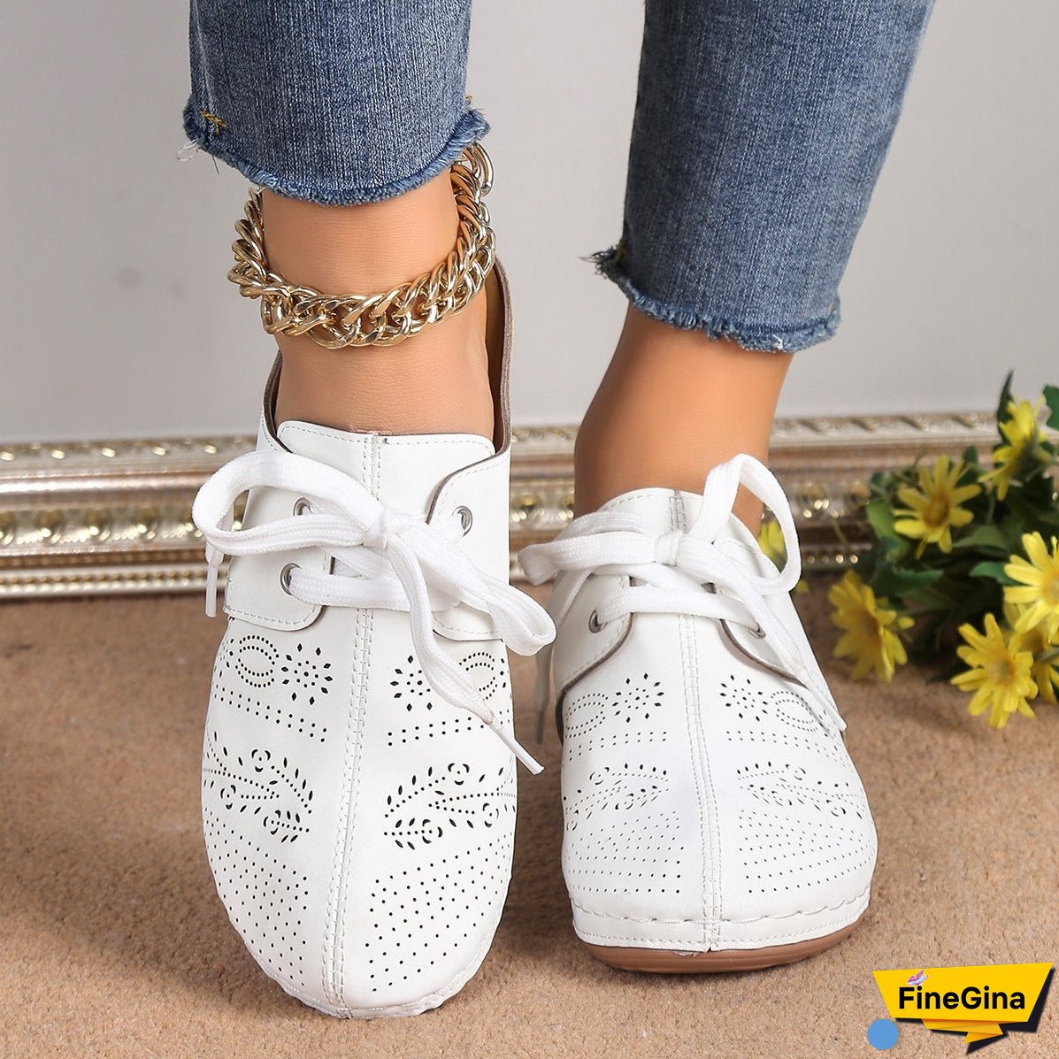 Lace-Up Round Toe Wedge Sandals