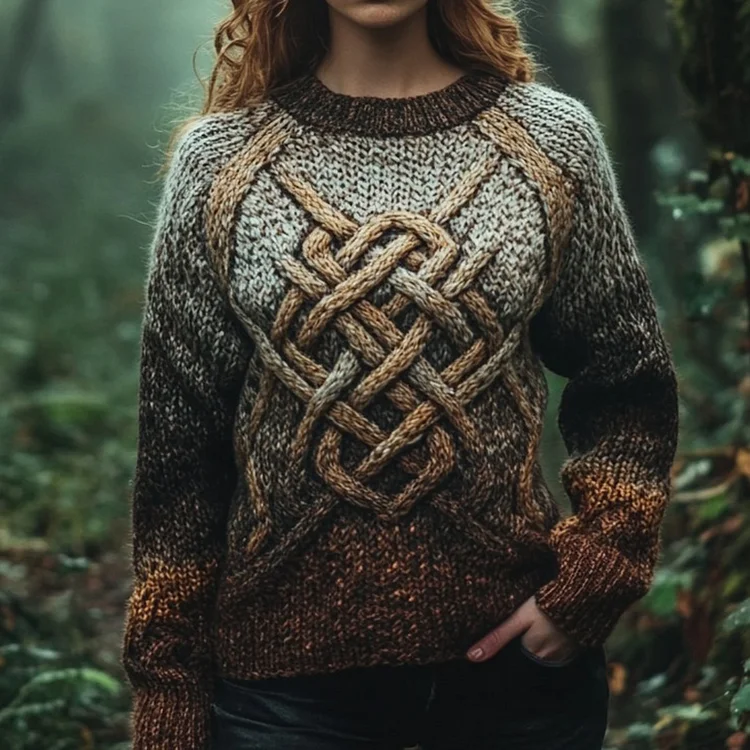 Vingate Gradient Celtic Knot Chunky Contrast Color Cozy Sweater