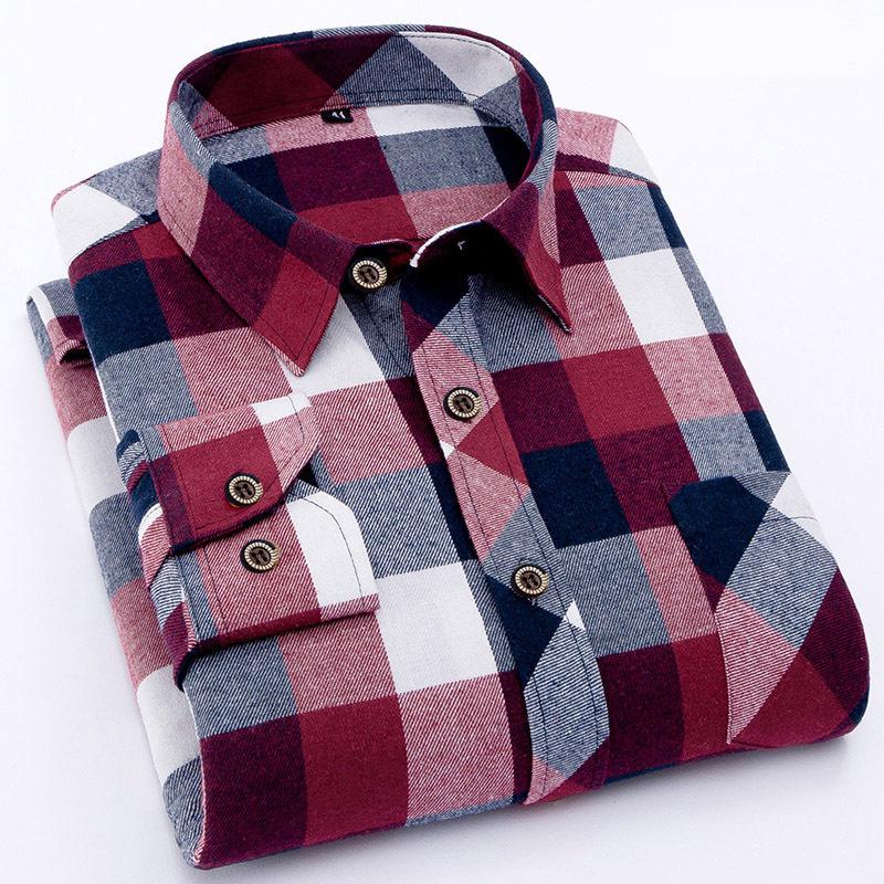 Male Shirt Chemise Homme Camisa Social Masculina Plaid Shirt Men Casual Long Sleeve High Cotton Fashion