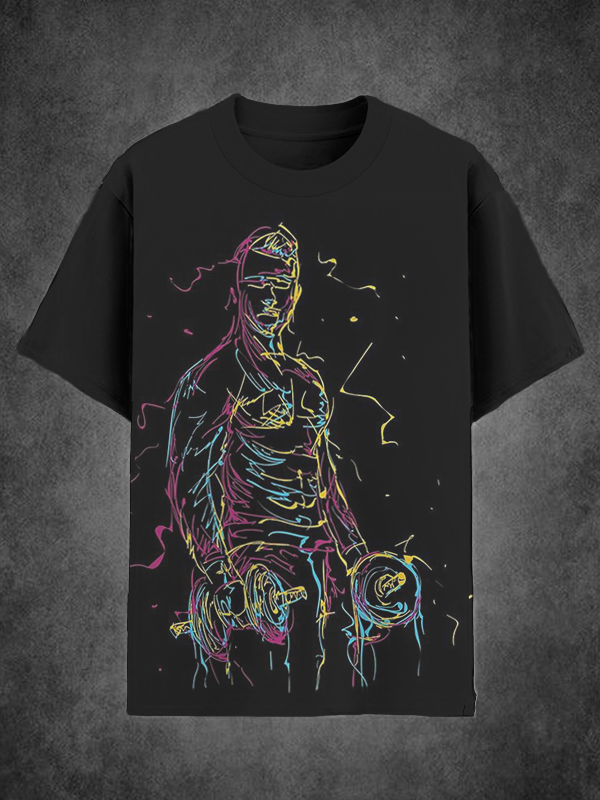 Men's Colorful Gym Outlined Body Silhouette For Fitness Art Print T-Shirt