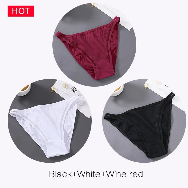 FINETOO M-2XL Bow Cotton Panties 3Pcs/set Women Briefs Girls Plus Size Underpants Low-rise Hollow Underwear Female Lingerie 2021