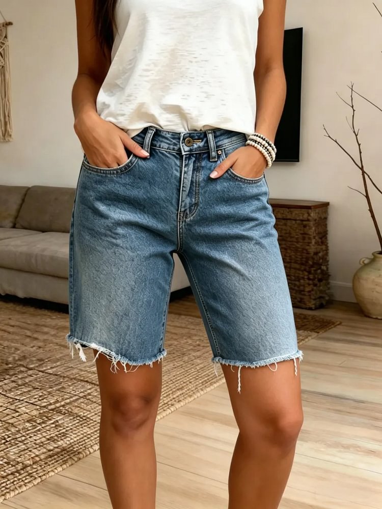 Women's Fashion Washed Denim Shorts