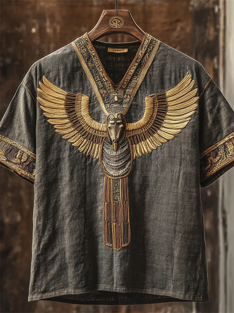 Men's Horus Wings Ancient Egyptian Linen Shirt / Rvogue / Rvogue