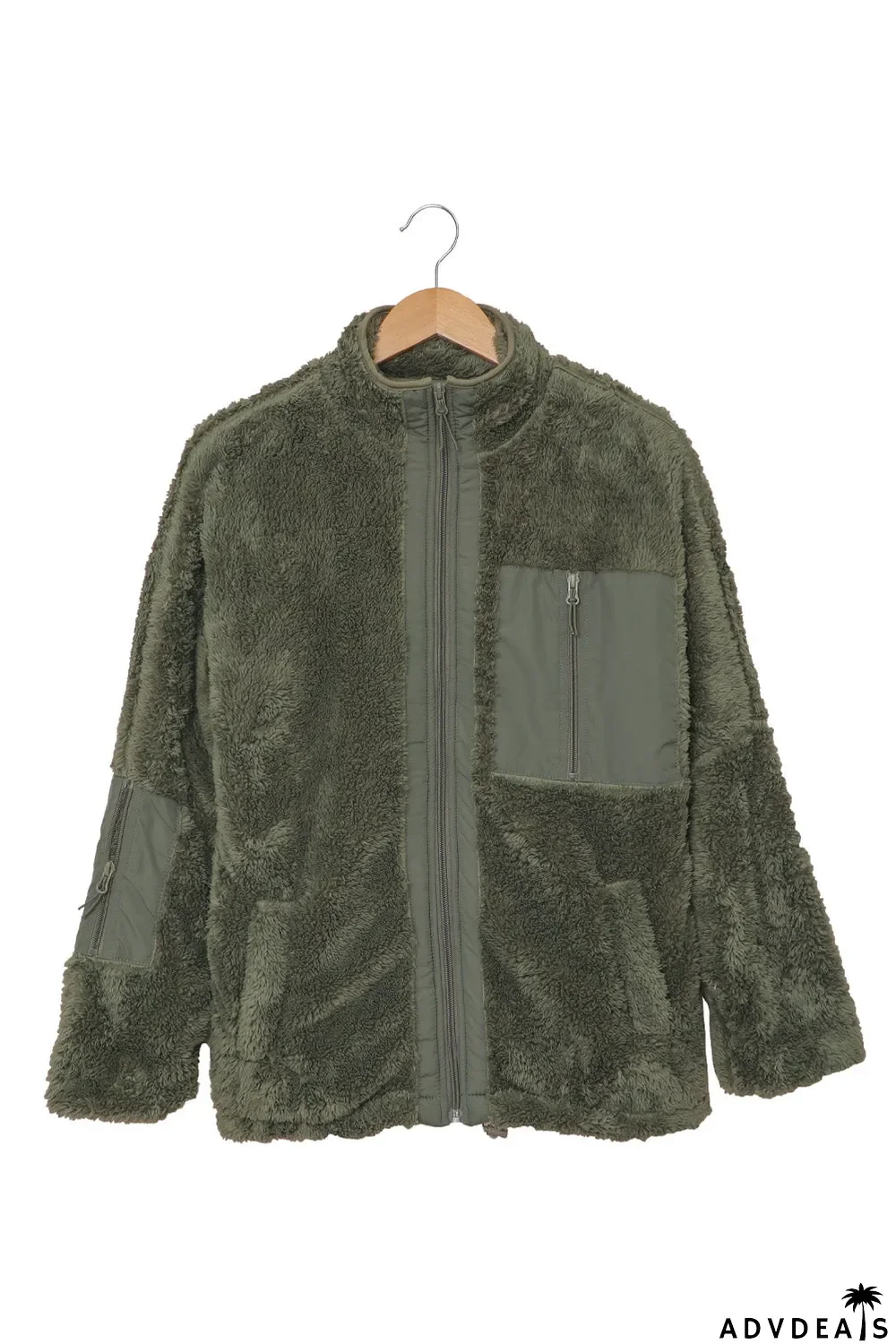 Zip Up Sherpa Coat With Pocket