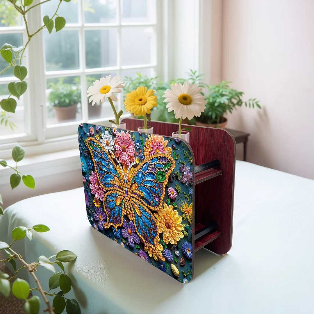 Butterfly DIY Flower Vase Wooden Double Sided Desktop Diamond Art Kit Home Decor