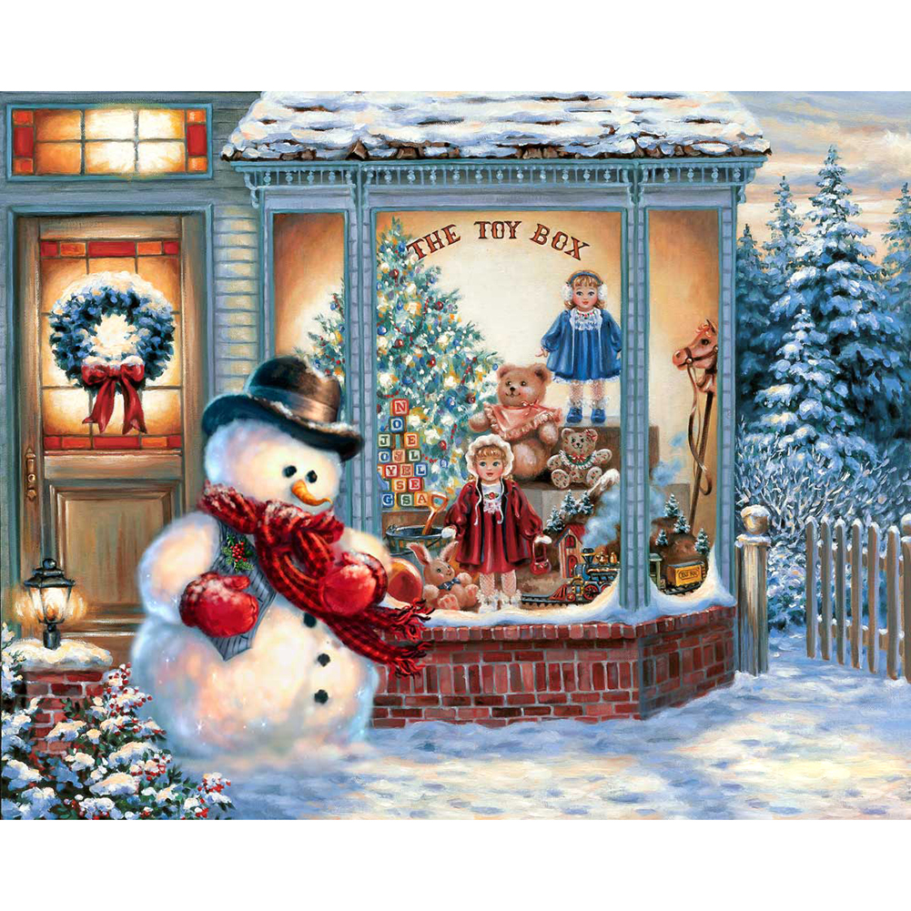 Red Scarf Snowman 50*40cm(canvas) full round drill diamond painting