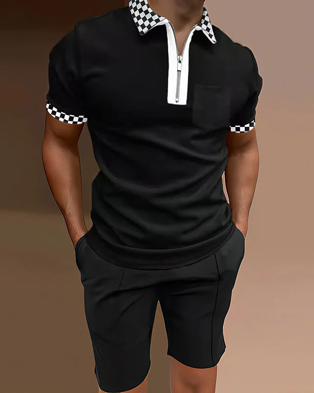 Men's Polo Shirts Casual Colorblock Two Piece Set