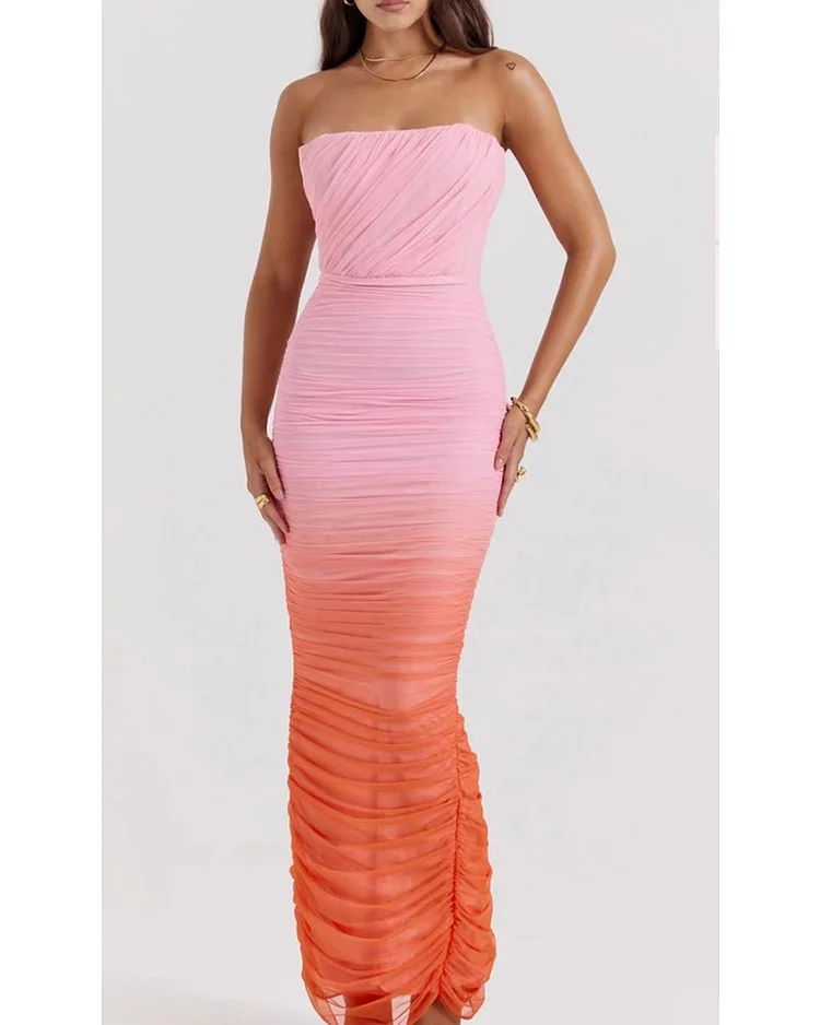 Strapless sexy backless split crepe dress