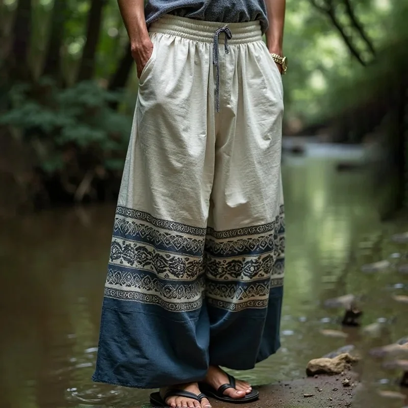  **Eco-Friendly Printed Wide-Leg Pants for Nature Lovers**-inspireuse